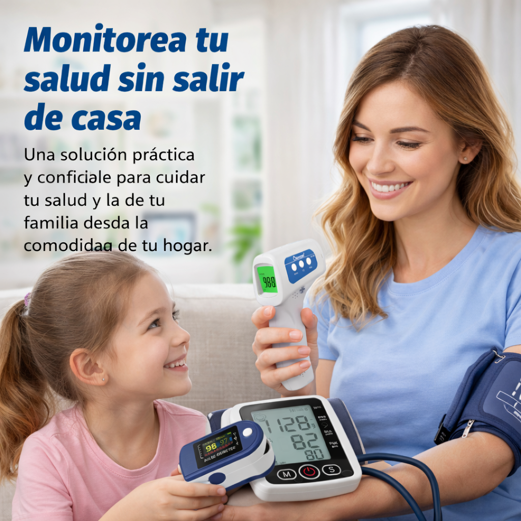 Kit Completo de Monitoreo de Salud: Tensiómetro Digital con Voz + Oxímetro + Termómetro Infrarrojo